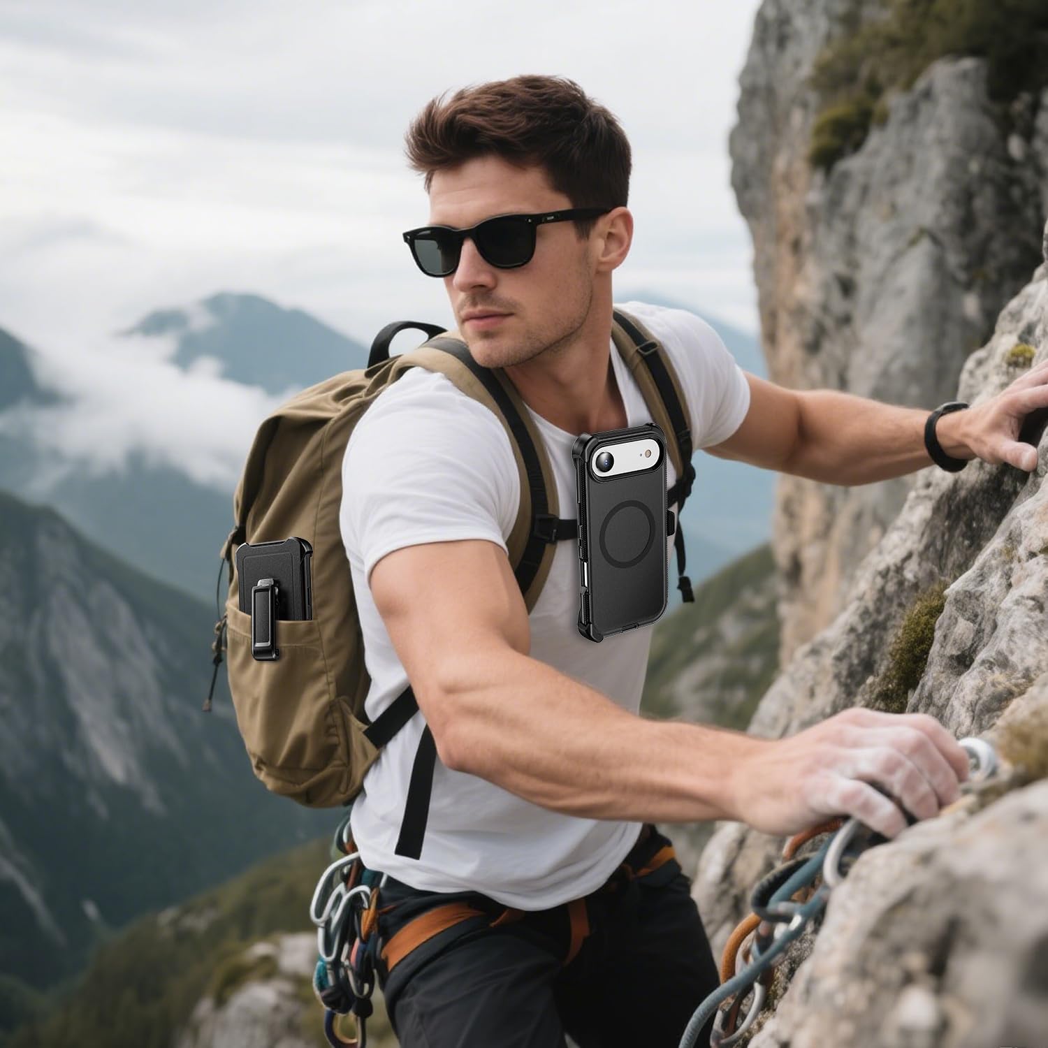 Compatible with iPhone Air Case with Belt Clip Holster, 2X Screen Protector, Shockproof, Compatible with MagSafe, 3-Layer, Heavy Duty Magnetic Phone Case Cover, 17 Air 6.5", Black - Image 8