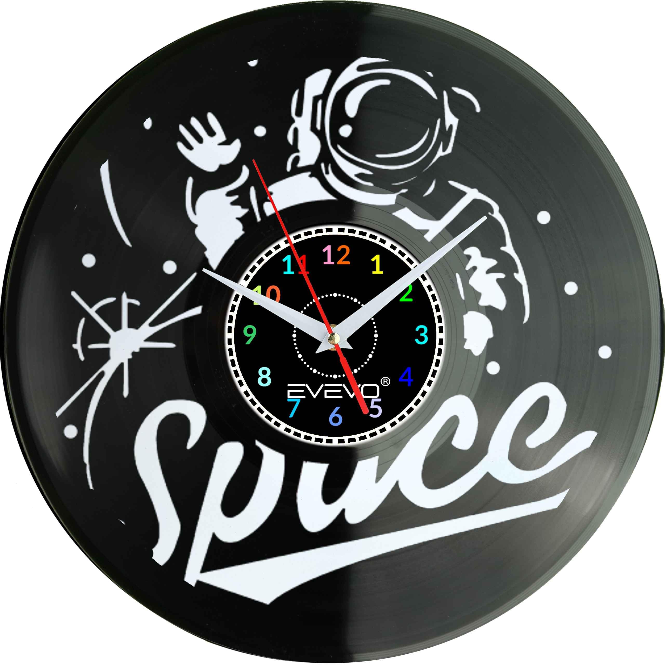 ZEGAR ŚCIENNY KOSMONAUTA ASTRONAUTA FLUORESCENCYJNE TŁO PŁYTA WINYLOWA PREZENT UPOMINEK URODZINY GIFT SOUVENIR F0038