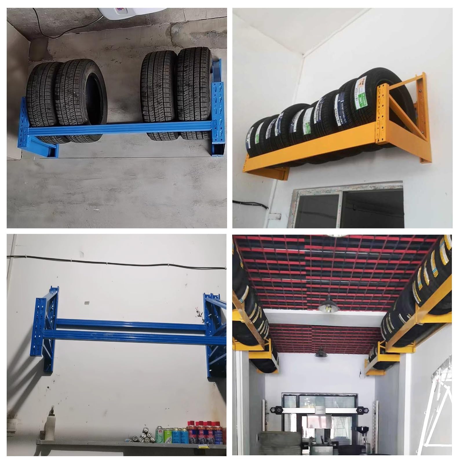 Estante de almacenamiento de neumáticos resistente para montaje en pared, soporte para neumáticos de garaje, estante organizador colgante de metal para sótano y tienda