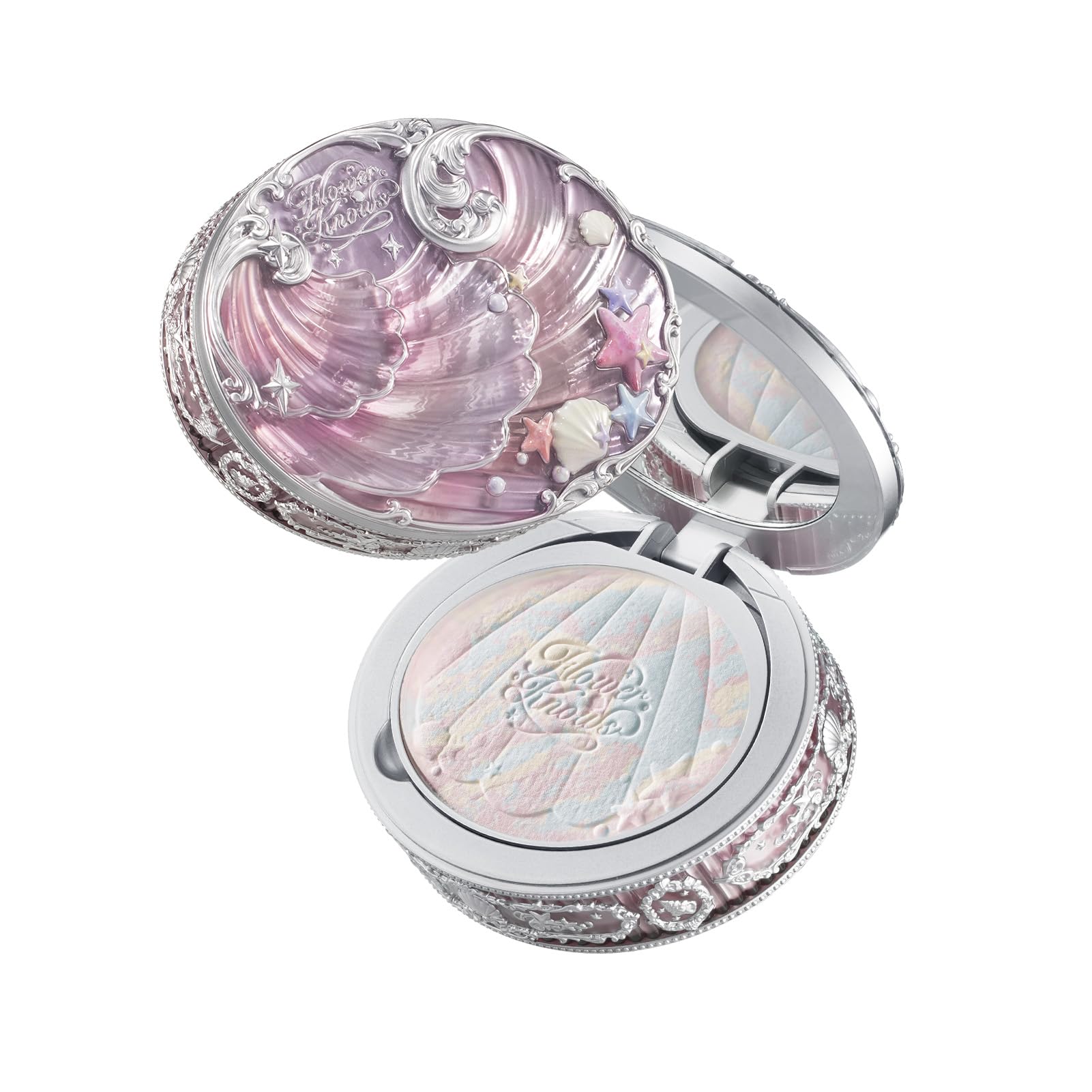 Flower Knows Shell's Jewel Baked Powder with Mirror & Puff, Talc-Free 02 Dreamy Pink 0.32 Ounce (Pack of 1)
