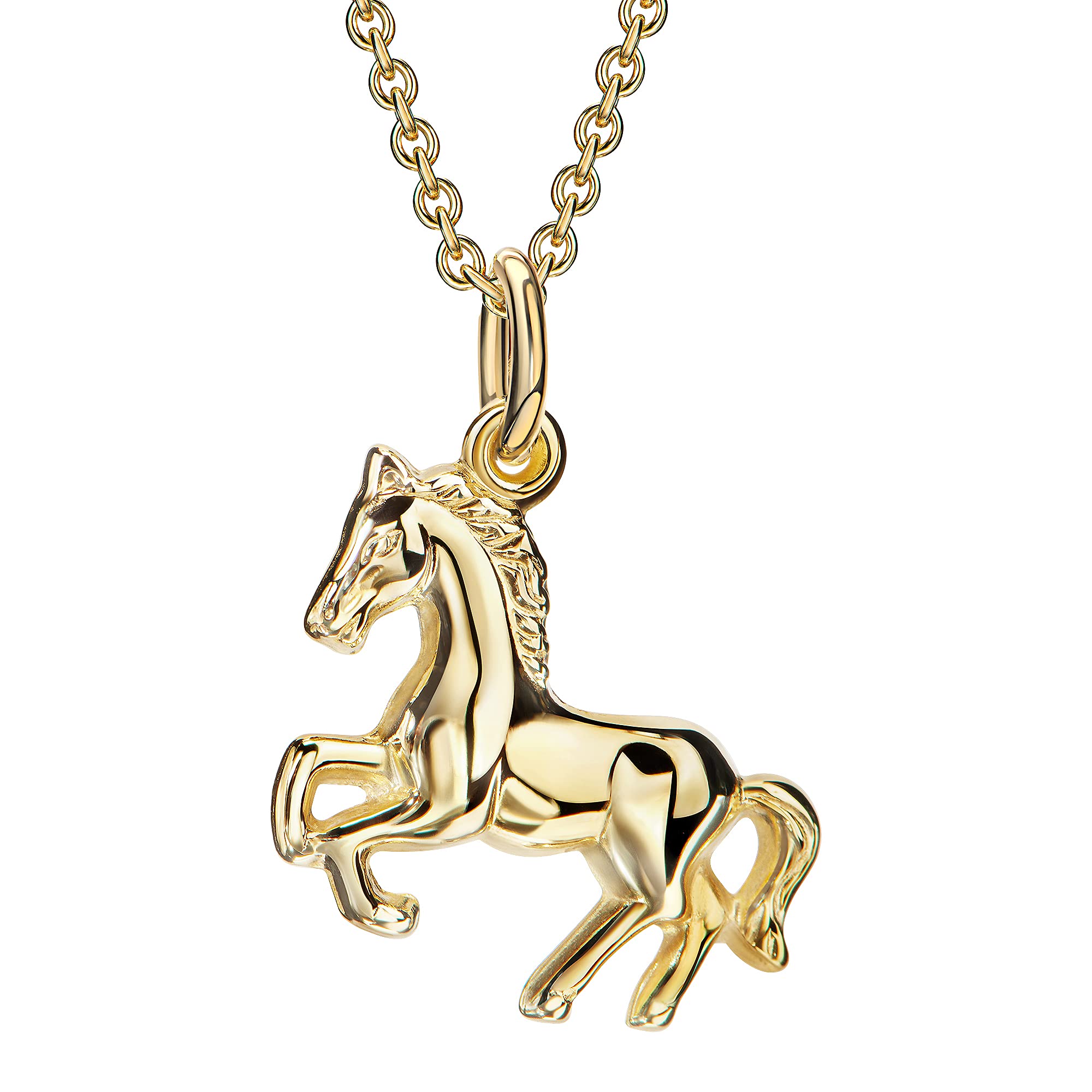 Premium Mädchen-Anhänger Pferd aus 333er Gelbgold incl. vergoldeter Silberkette 36/38cm AMZ0477
