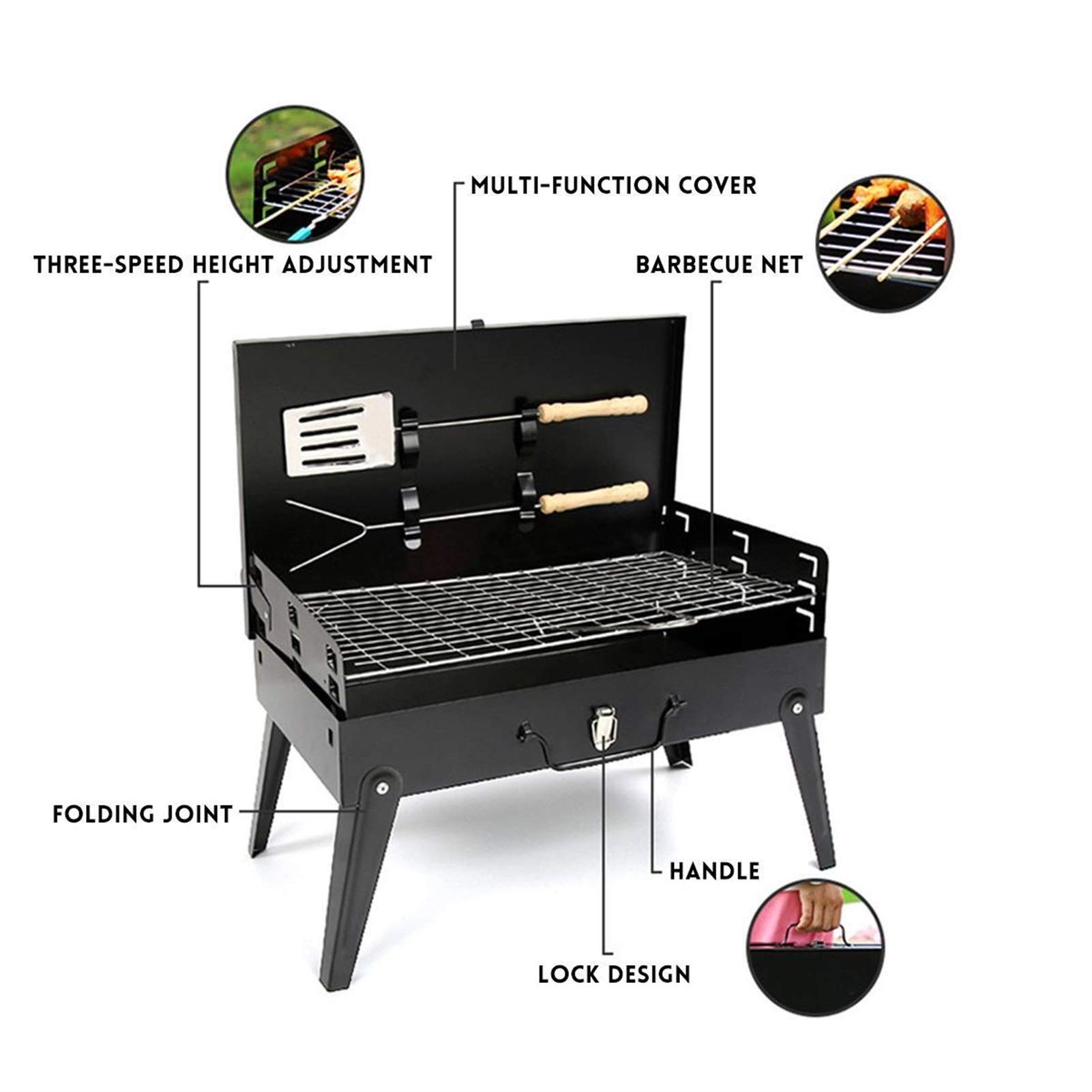 Barbecue Carbonella Barbecue Portatile BBQ Grill Grill Space-Risparmio e Pieghevole BBQ Barbecue Grill per Il Cortile Esterno Camping Picnic 18.1 x 18,5 x 10,6 Pollici Dispintato BBQ Carbonella