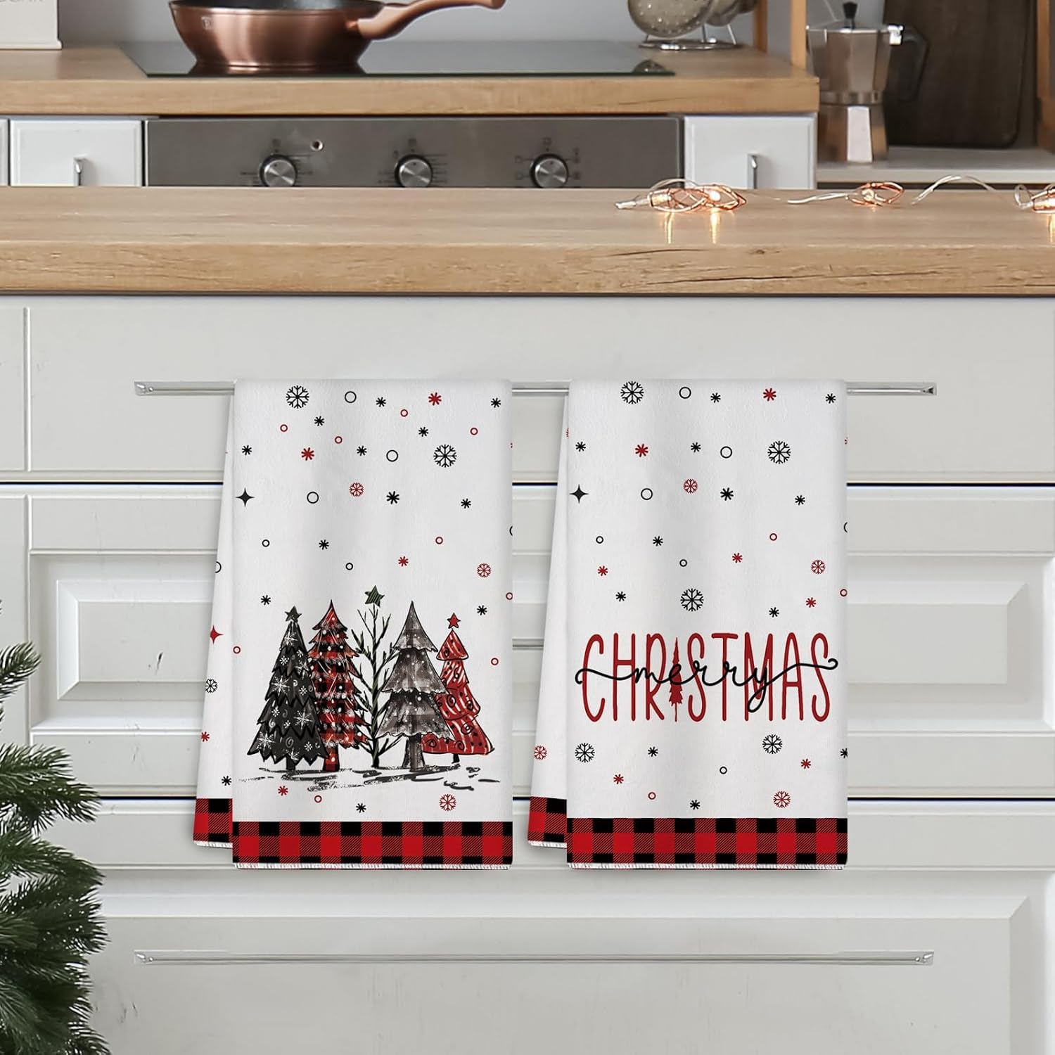 Christmas Kitchen Towels Dish Towels Set of 2, 18x26 Inch Red Black Buffalo Plaid Xmas Trees Seasonal Hand Towel for Cooking Decoration - Image 6