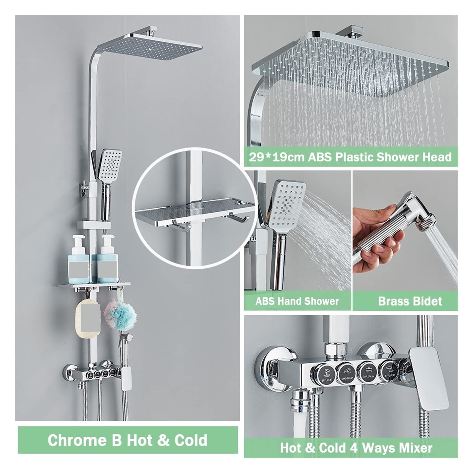 Sistema de Ducha termostático Negro, Grifo Mezclador Digital Inteligente Dorado, Sistema de Lluvia de Pared, rociador (Cromado, Agua Caliente y fría-1)