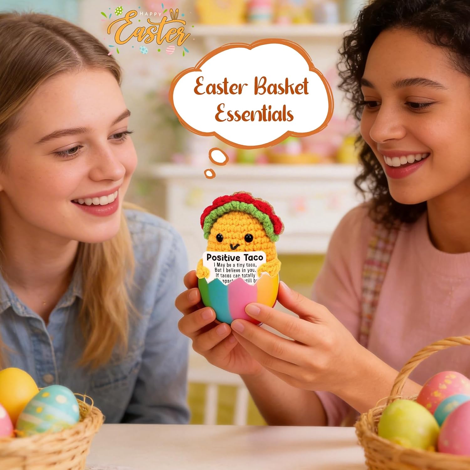 Mini Positive Taco Birthday Gifts for Men Women Teacher Appreciation Week Mothers Day Graduation Gifts for Adults Kids Mom Son Daughter Get Well Stress Relief Inspirational Support Taco Easter Basket