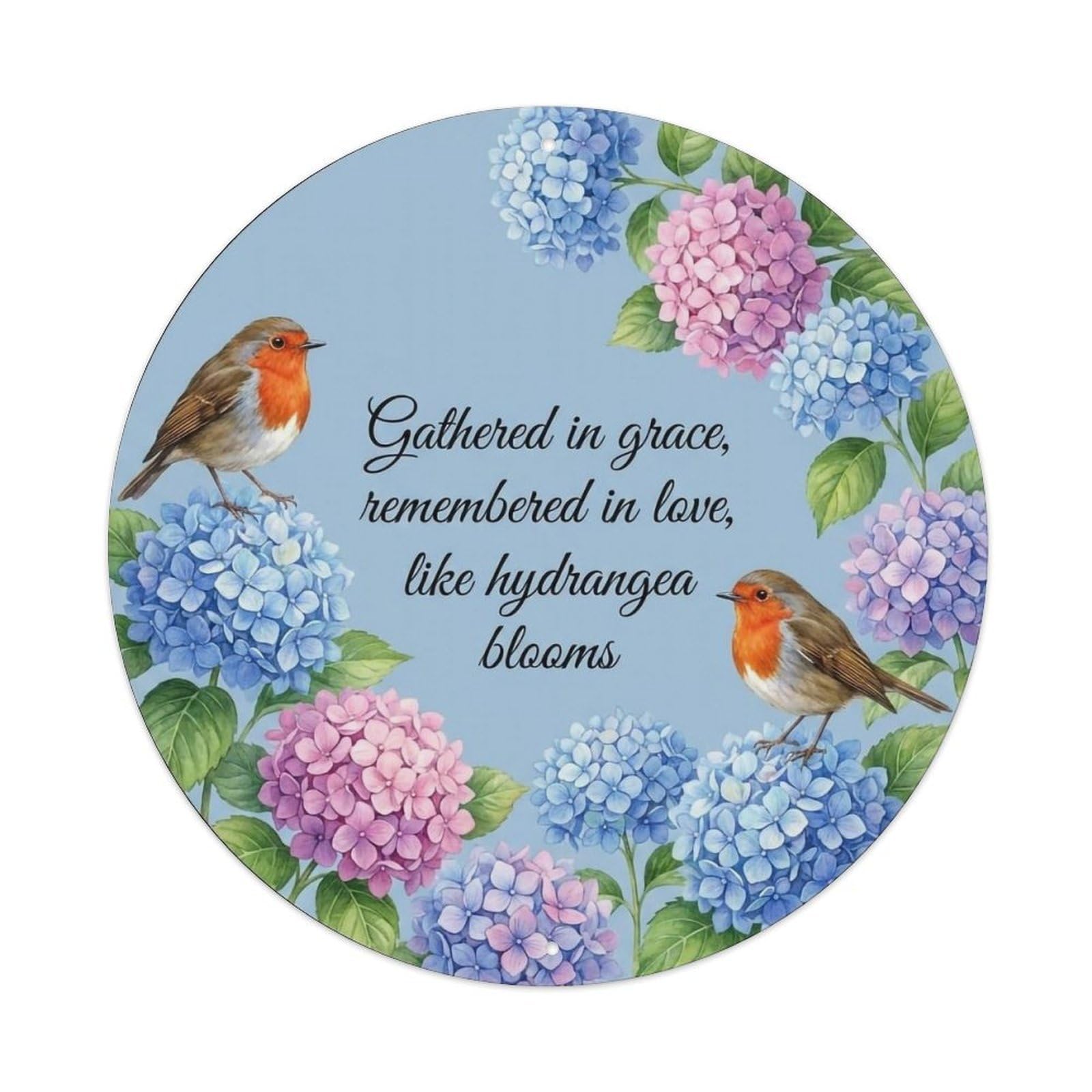 European Robin Garden Sign Heaven Love Hydrangea Metal Tin Sign