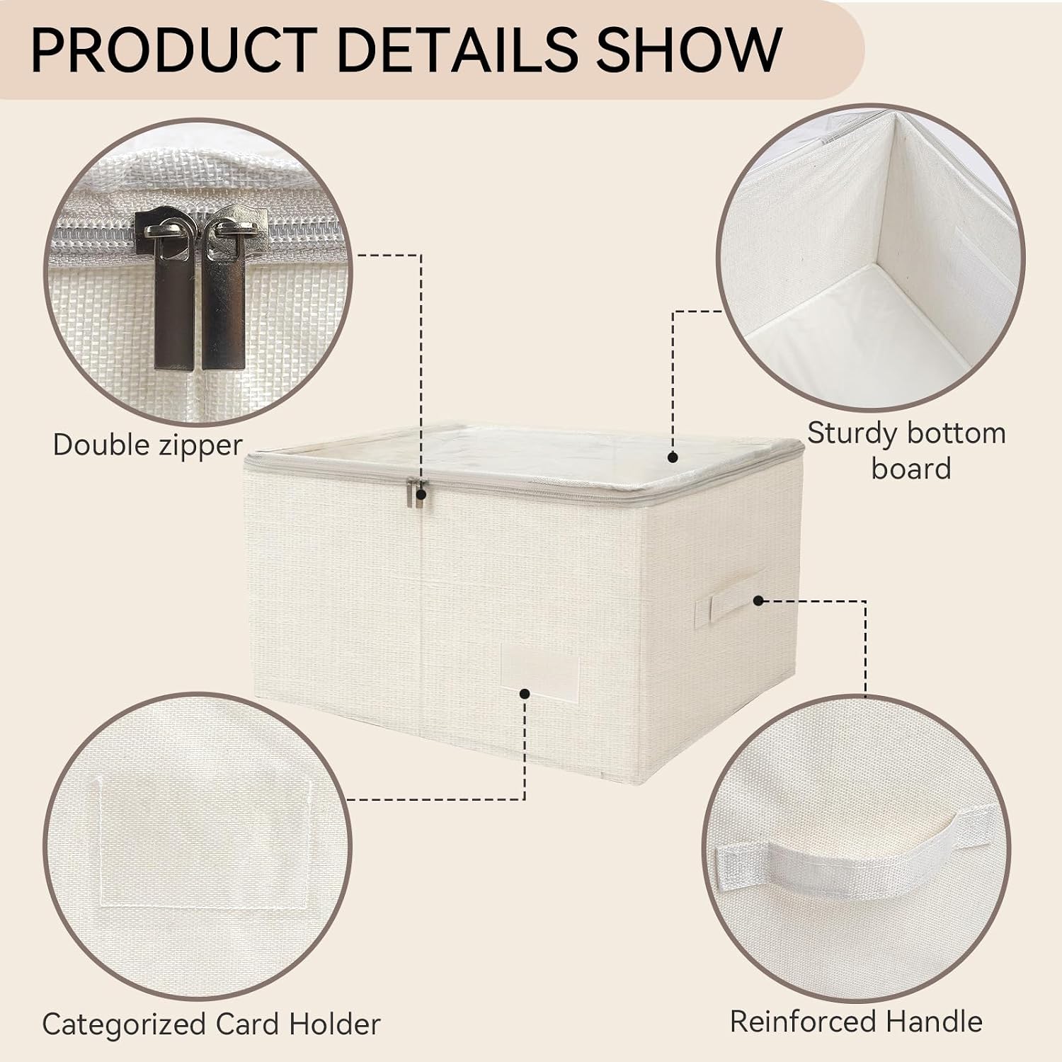 Storage Bins with Lid,2 Pack Fabric Storage Boxes with Clear Window&Zipper,Closet Organizers and Storage Collapsible Baskets for Sweater,Blanket,Clothes,Ivory White