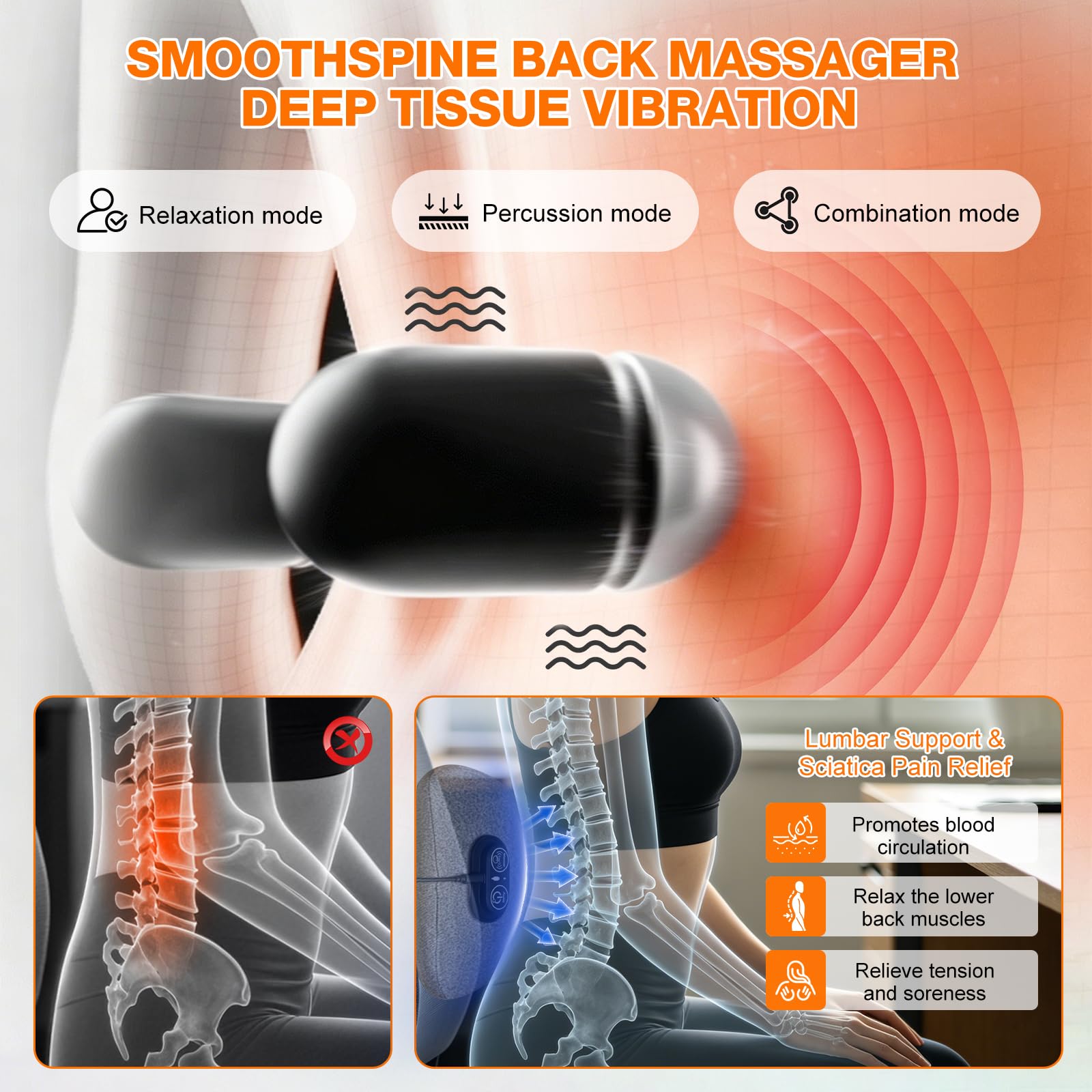 Rückenmassagegerät mit Wärmevibration und einstellbarer Höhe Glatte Wirbelsäule Triple Fusion Rückenmassagegerät für Rückenentspannung Schmerzlinderung Tiefengewebe 3-in-1 Elektrisches