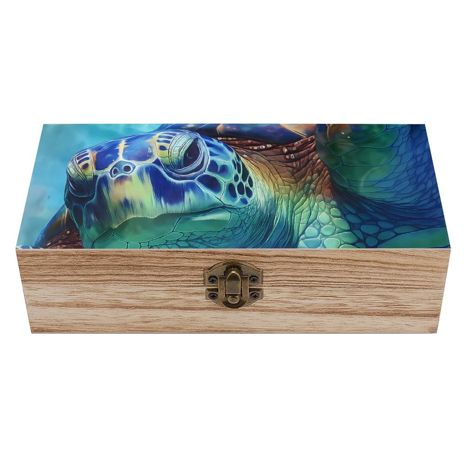 Oudrspo Vibrant Sea Turtle in Ocean Retro Wooden Storage Box Keepsake Jewelry Decorative Art Storages Box Gift Boxs