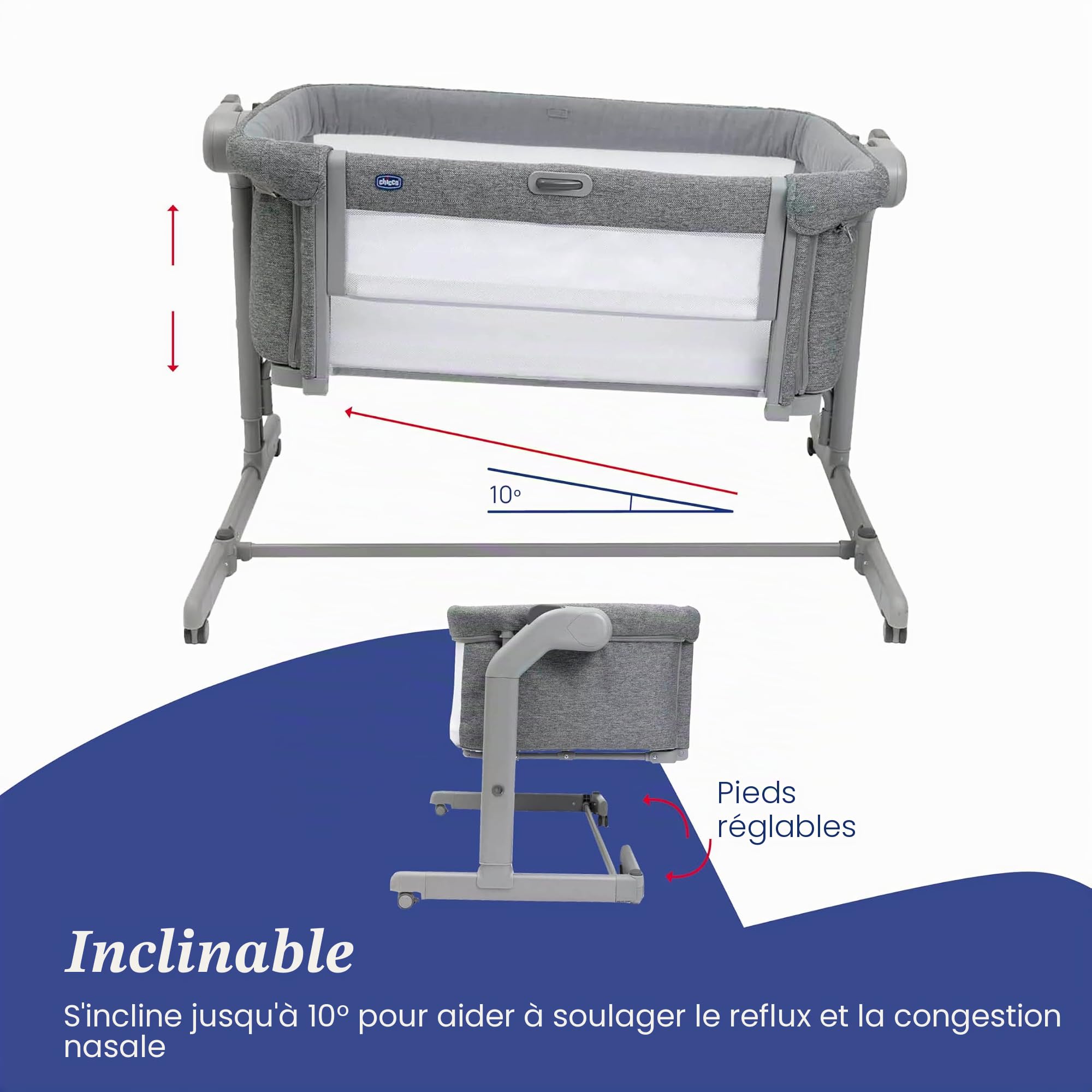 Chicco Next2Me Magic Evo Berceau de cododo pour bébé, Compatible avec différents Lits, Mode à Bascule, Hauteur réglable, barrière coulissante, 4 Roues, Bonne Circulation de l'air, Matelas et Sac