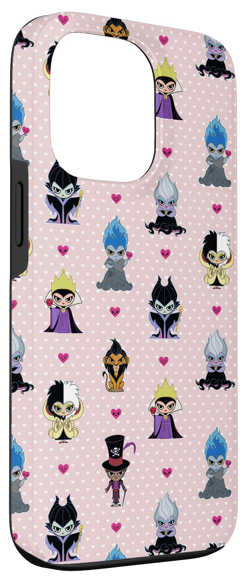 Custodia per iPhone 13 Pro Disney Villains Kawaii Chibi Cuori Rosa