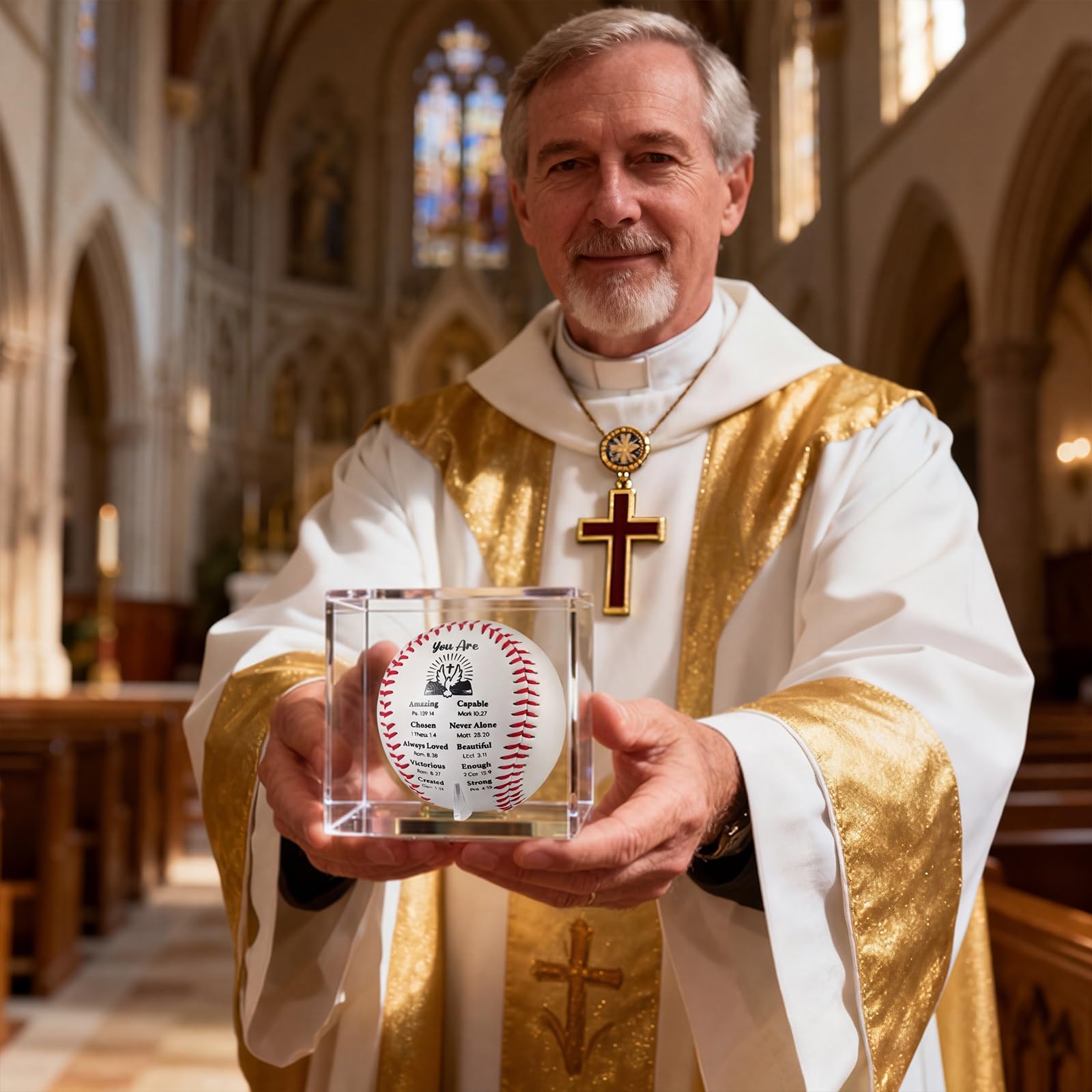 Soulchen 6 Sets christlich-religiöse Baseball-Geschenke mit Vitrine, Taufgeschenk für Vater, Sohn, Enkel, Opa, für Trophäen, Jahrestag, Coaching, Geschenk, Auszeichnungen, Sport-Partygeschenk