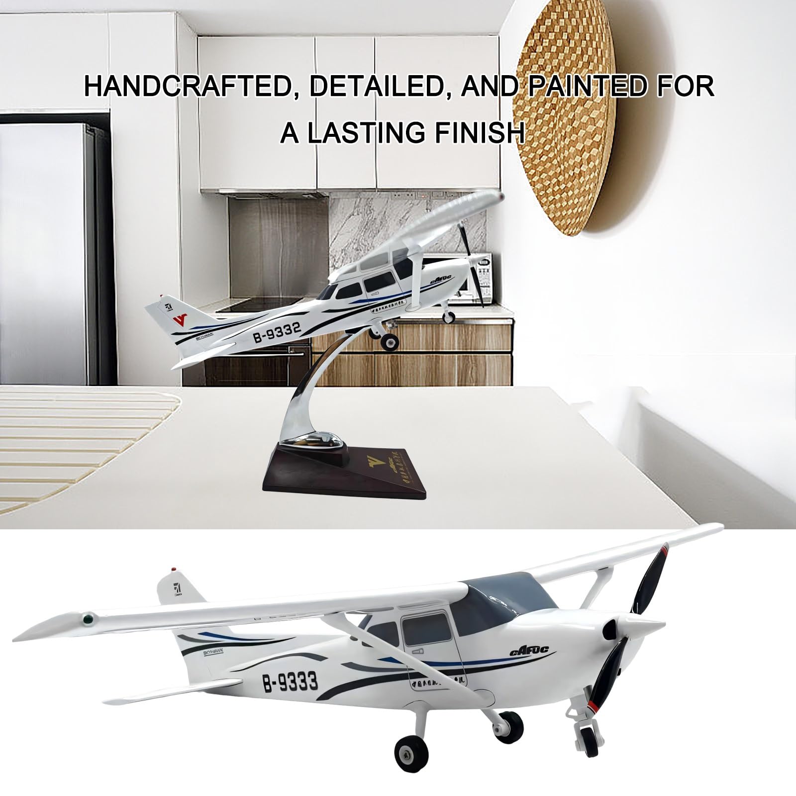Modello aereo 172 Cessna Trainer in scala 1:32 Realistico in lega resina metallo fuso con supporto for visualizzazione statica, opera d'arte fatta mano Decorazione perfetta casa