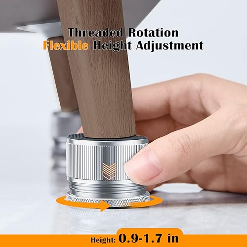 Miniatura 4 de xuenair Elevadores de muebles ajustables de 1 pulgada, paquete de 4 elevadores de cama de metal de altura de elevación de 1 a 1.7 pulgadas,