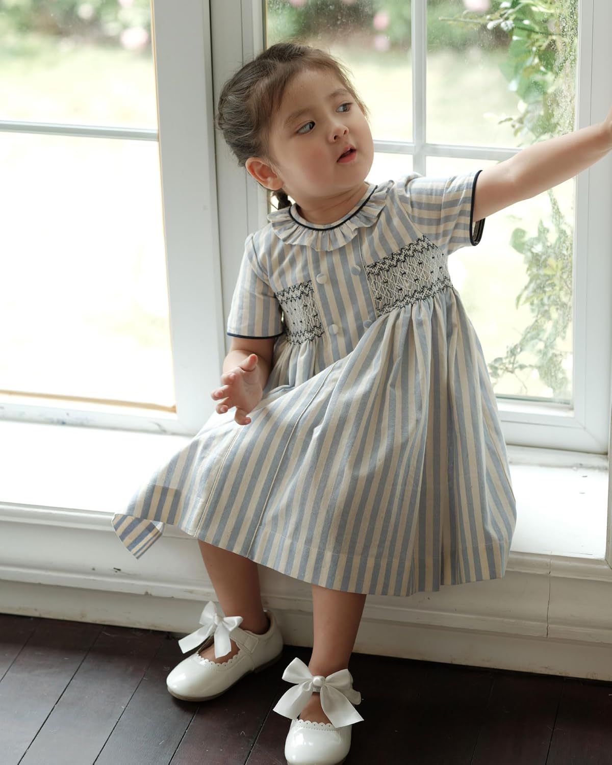 Twoflower Baby Girls Long Sleeve Smocking Clothing Toddler Fall Floral Smocked Dress Vintage Dresses for Christmas Birthday - Image 4