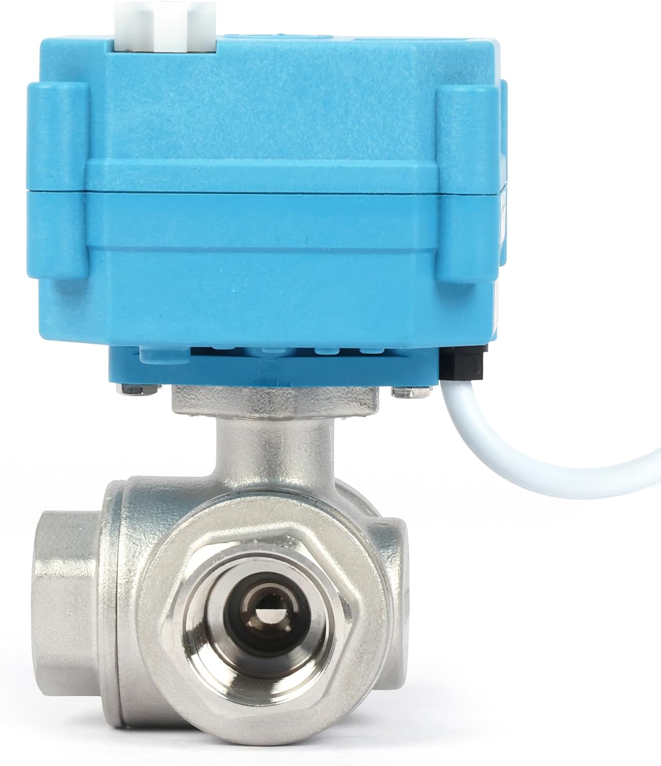 U.S. Solid 1/2" 3 Way Stainless Steel Motorized Ball Valve with Manual Function, T Type Water Shutoff Valve, AC110V-230V