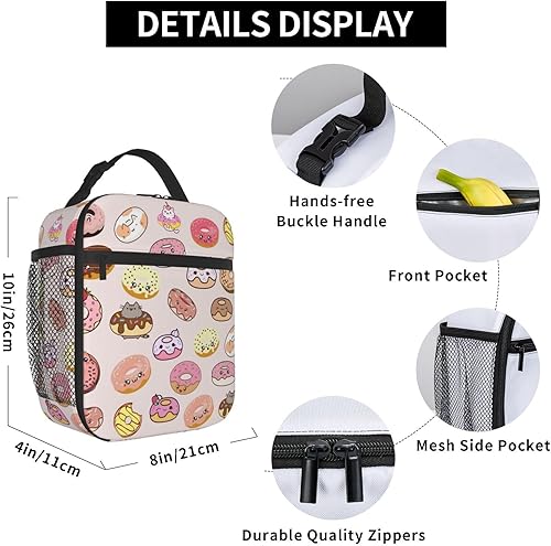 Miniatura 2 de MDMEI Lonchera Kawaii Donuts con aislamiento floral para adolescentes, niñas, niños, mujeres, adultos, hielera, congelable, reutilizable, para