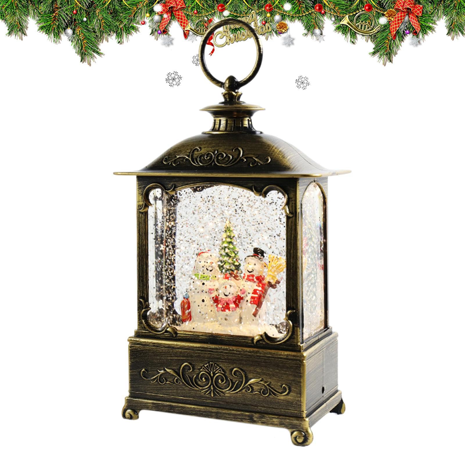 Christmas Snow Globe Lanterna a batteria Babbo Natale pupazzo di neve albero | Globo natalizio illuminato per interni ed esterni, mensola da tavolo, caminetto, ufficio, dormitorio, giardino, patio