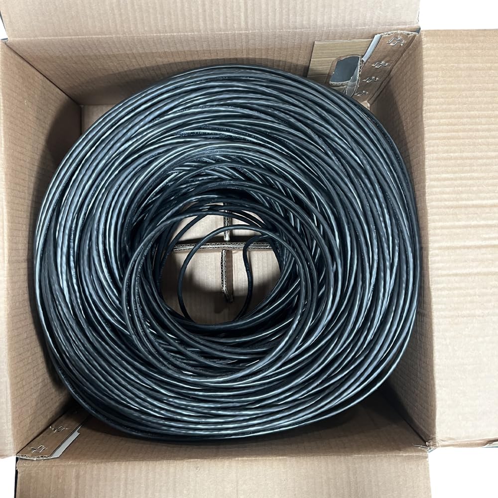ENS Cat5e Ethernet Cable 1000ft, 24 AWG, CMR, Insulated Solid Bare Copper Wire, FastReel Pull Box, 350MHZ Gigabit Speed UTP Bulk Cable, UL Listed,CCTV Security Surveillance System NVR,DVR,Camera Black