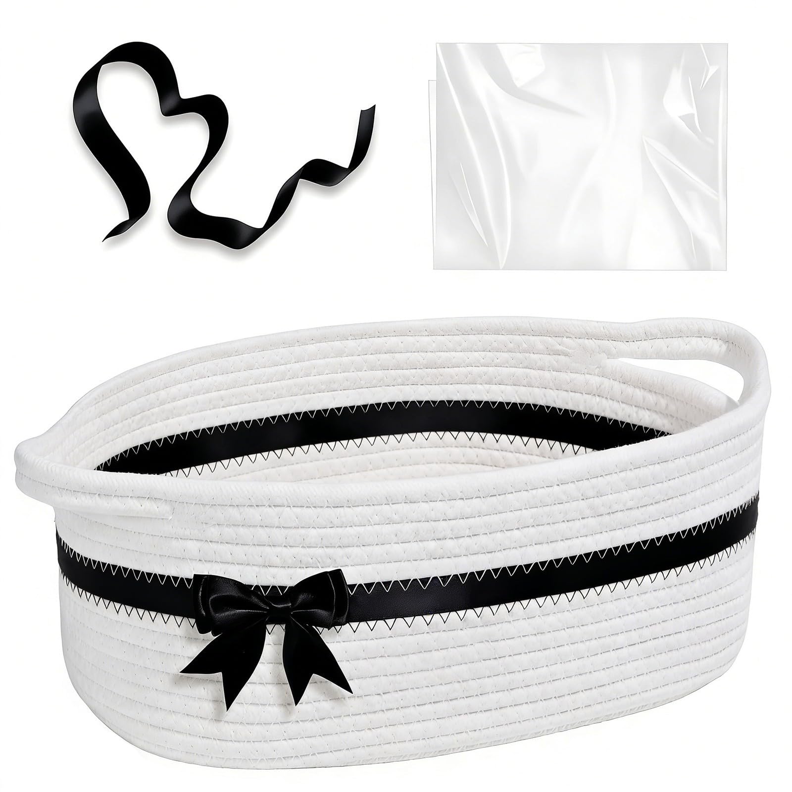 ordinarYone Hand Woven Cotton Rope Basket With Carrying Handle For Parties Weddings And Home Storage Container