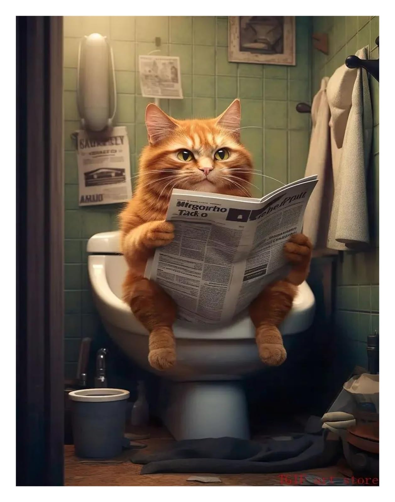 Byambd J Aesthetic Pictures Funny Fat Cat Toilet Newspaper Posters Print Wall Art Aesthetics Canvas Painting For Living Room Modern Home Decor(,40X50cm)