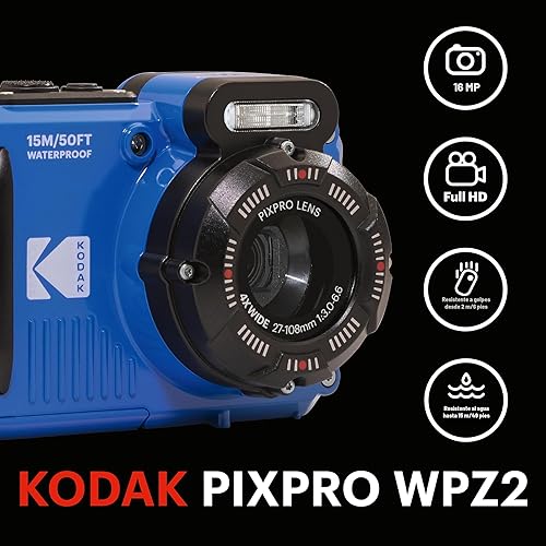 Miniatura 3 de KODAK PIXPRO WPZ2 Cámara digital resistente, impermeable, a prueba de golpes y polvo con WiFi 16MP con zoom óptico 4X y video Full HD 1080P. Cámara