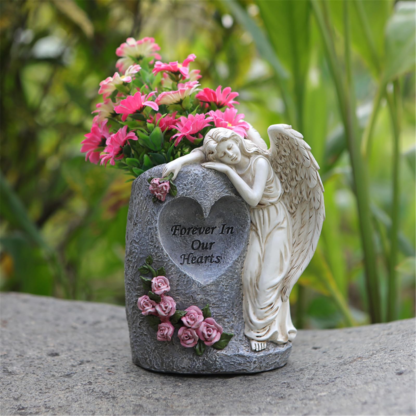 Vaso Angelico da esterno a energia solare, decorazione commemorativa resistente alle intemperie, statua in resina per giardino, cimiteri, ornamento cimitero, vaso luminoso ad energia solare
