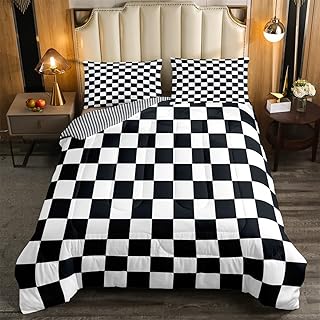 Erosebridal Black Grid Comforter Set Twin Black and White Checkered Bedding Set Reversible Farmhouse Buffalo Plaid Comforter for Kids Boys Teen Bedroom,Gingham Duvet Insert with 1 Pillow Case