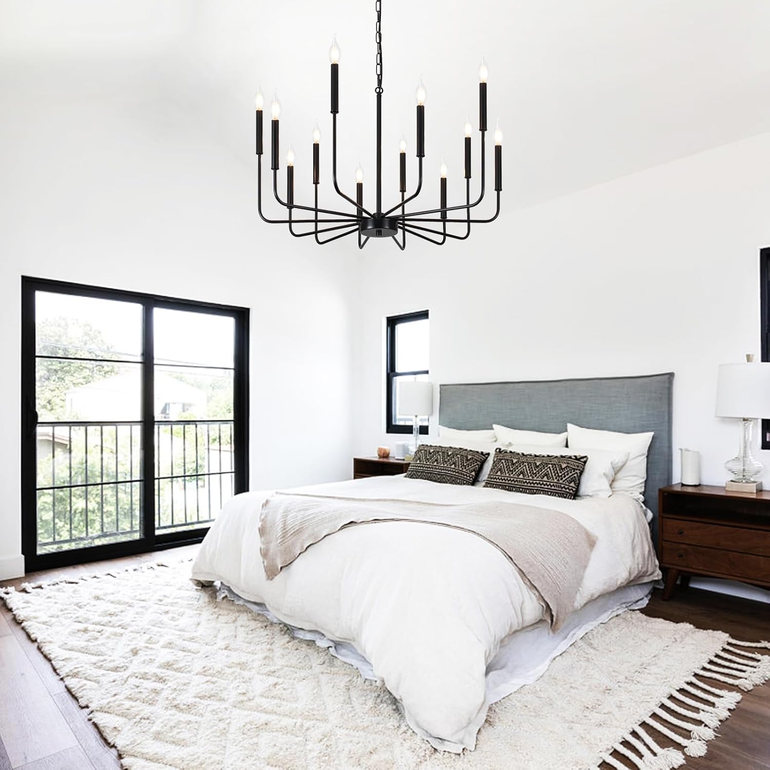 Modern Farmhouse Chandelier 12 Lights Large Black Chandeliers for Dining Room Light Fixture Rustic Pendant Lighting Fixtures Ceiling Candle Chandeliers for Living Room Kitchen Foyer Bedroom Hallway