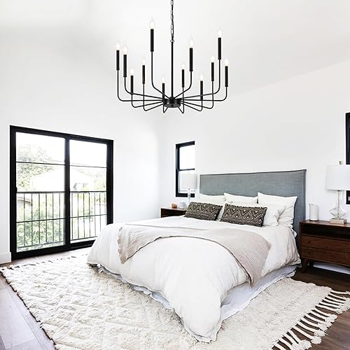 Miniatura 4 de Candelabro moderno de granja con 12 luces, grandes candelabros negros para comedor, lámpara colgante rústica, lámparas de techo para sala de estar,