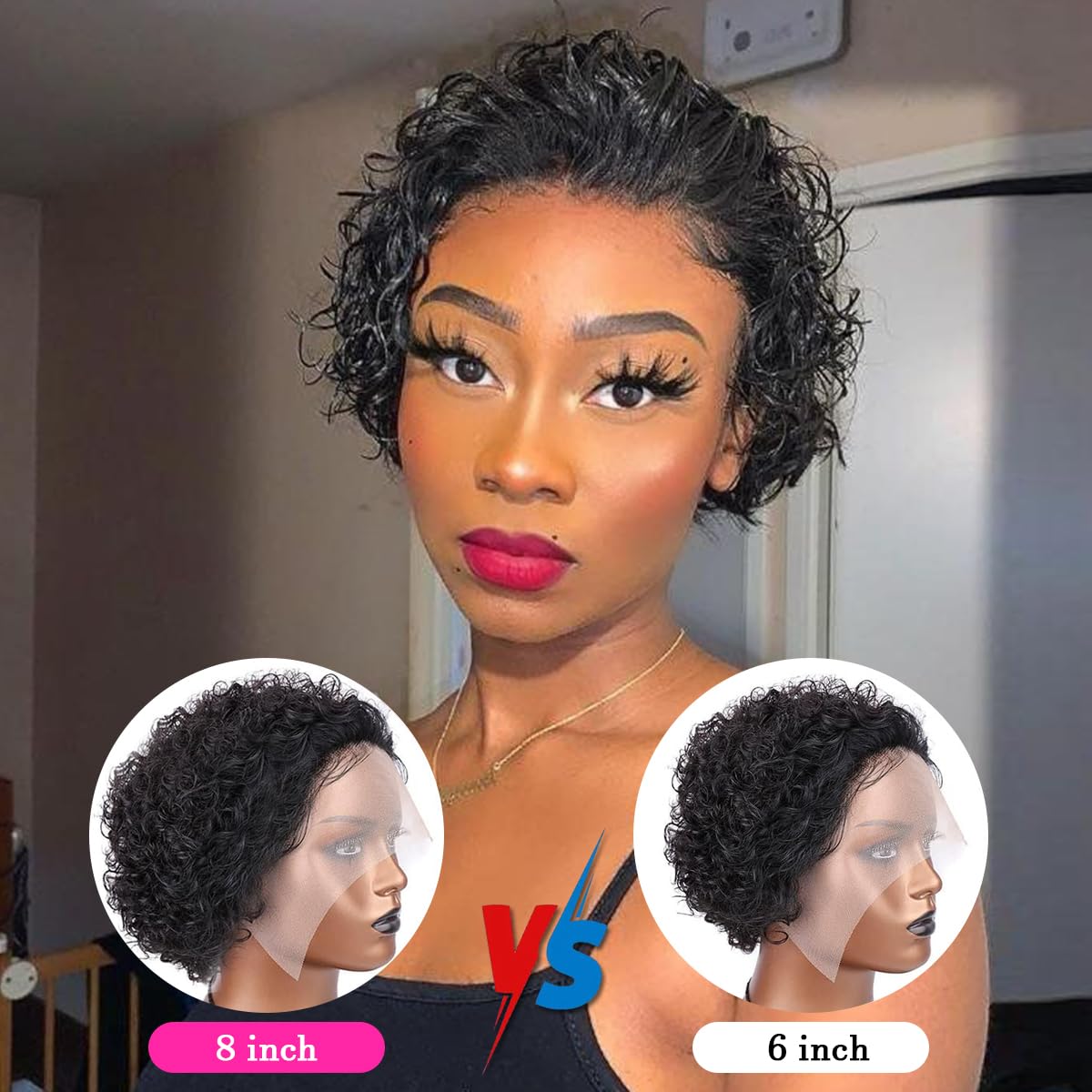 Short Curly Pixie Cut Wig Human Hair Glueless Ready to Wear 6 Inch Pixie Cut Human Hair Wig 6 Inch Kinky Curly Wig, Short  main image 4