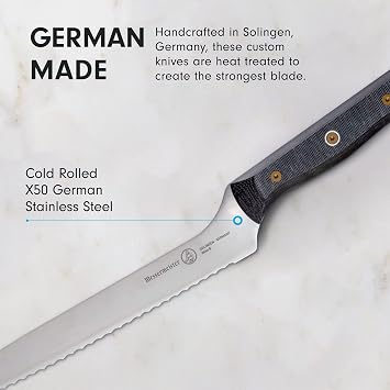 Messermeister Custom 8 Offset Scalloped Knife - X50 German Stainless Steel - Rust Resistant & Easy to Maintain - Made in Solingen, Germany