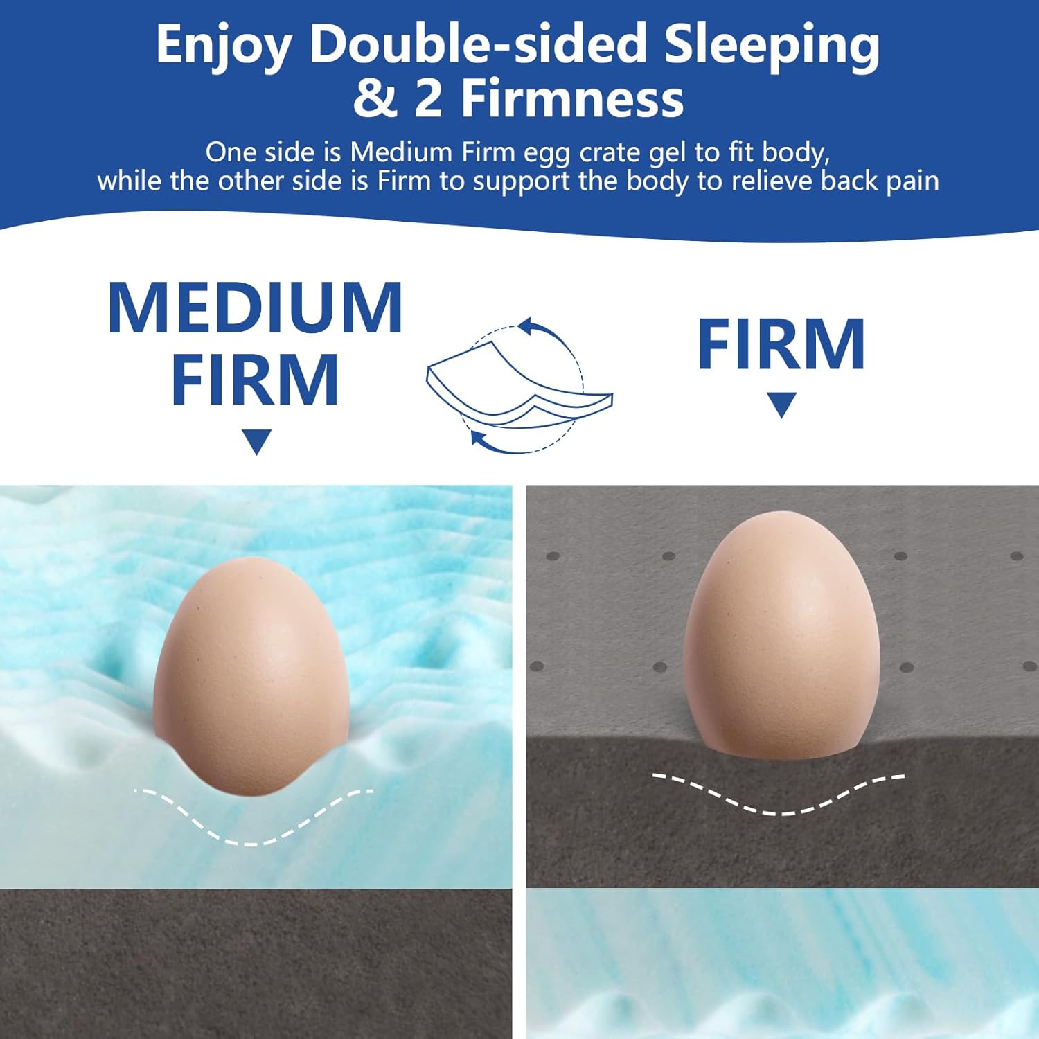 Firm Mattress Topper 4 Inch Full Size, Premium Cooling Gel+Bamboo High Density Memory Foam Mattress Topper with Removable Ice Silk Cover