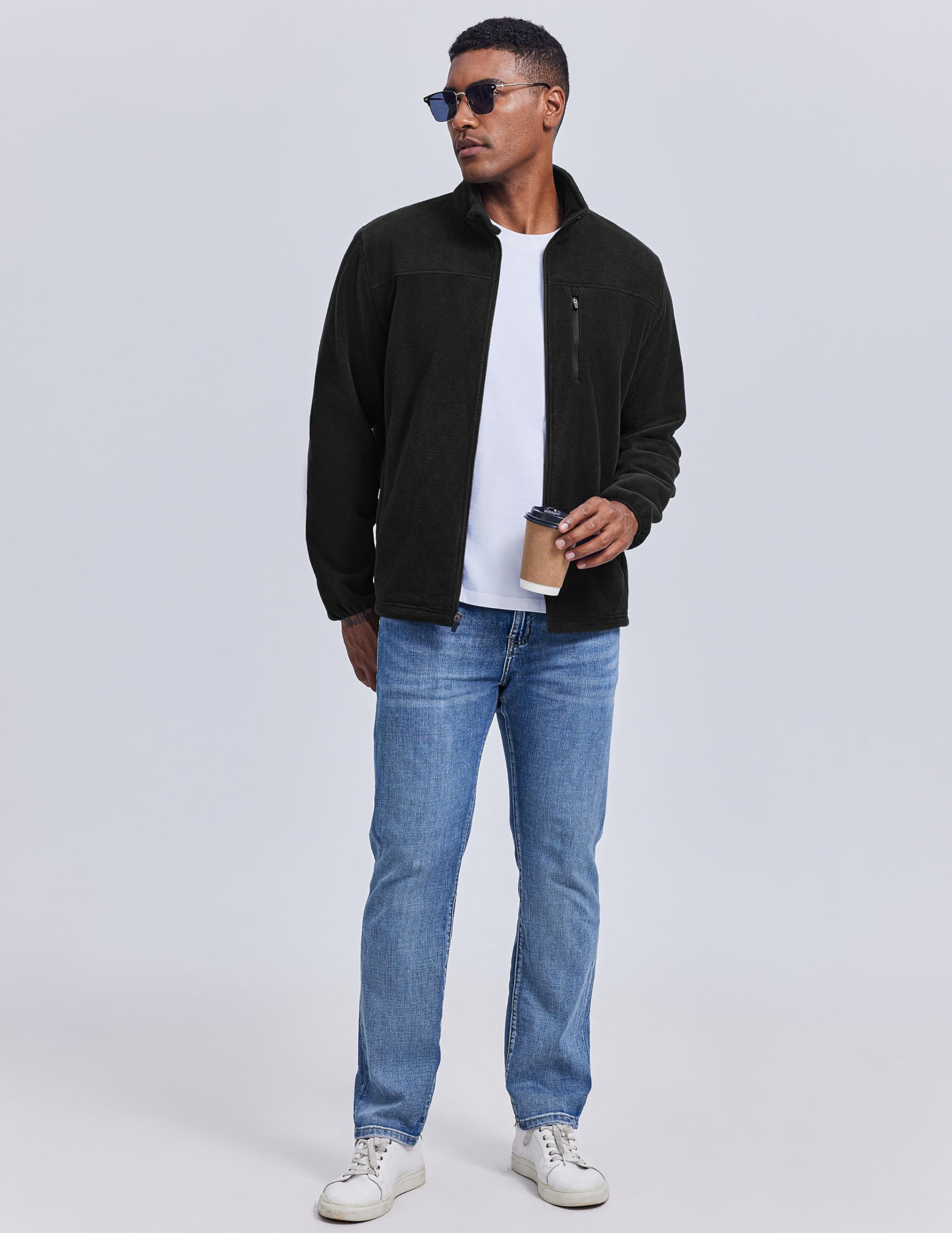 PINSPARK Veste polaire pour homme avec fermeture éclair intégrale - Veste d'hiver légère pour l'automne et l'hiver - Taille XL - Noir