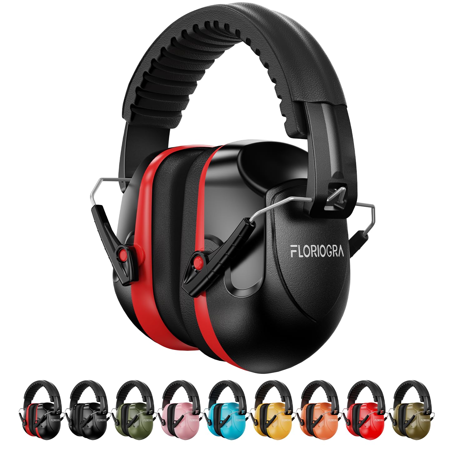Floriogra Ear Defenders Adults, SNR 34dB Noise Cancelling -Black Red