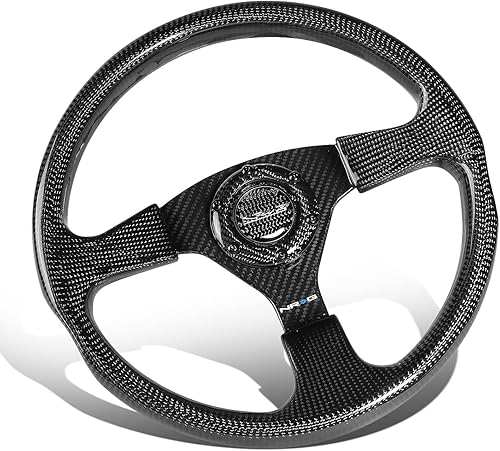 NRG Innovations NRG-ST-012CF - Volante ligero de fibra de carbono, 3 radios, 13.780 in, 6 x 70 PCD, plato plano, negro brillante