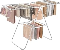 SONGMICS Foldable Clothes Drying Rack with Sock Clips & Adjustable Wings - 55lb Rust-Resistant Steel Airer, Indoor Outdoor Laundry Rack, Silver White ULLR052W01