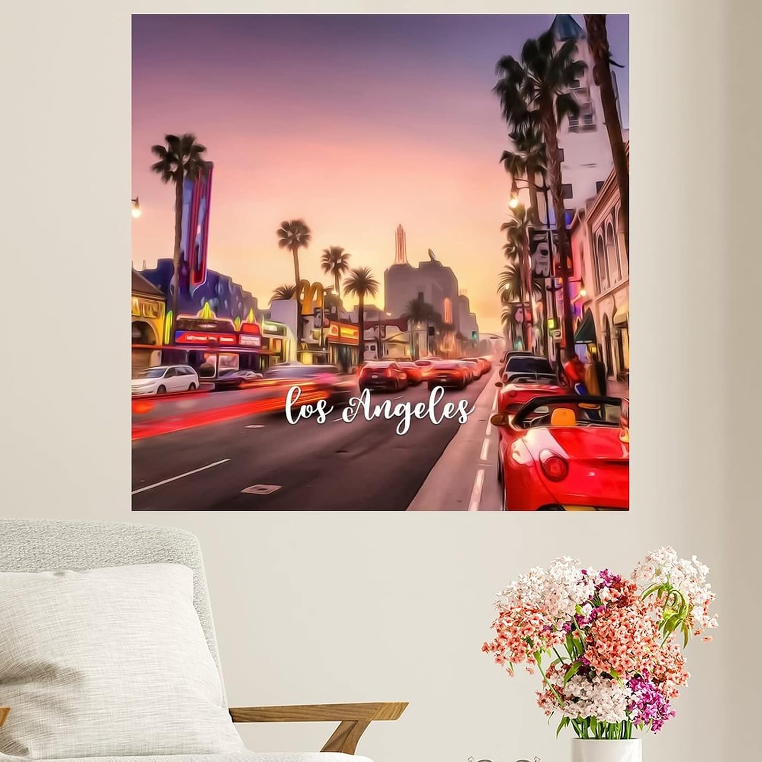 Los Angeles Cityscape Wall Decals California USA Wall Stickers Popular Country City Souvenir Travel Wall Art Removable Poster Vinyl Wall Decal for Home Bedroom Kitchen Office School 16 inch image 2