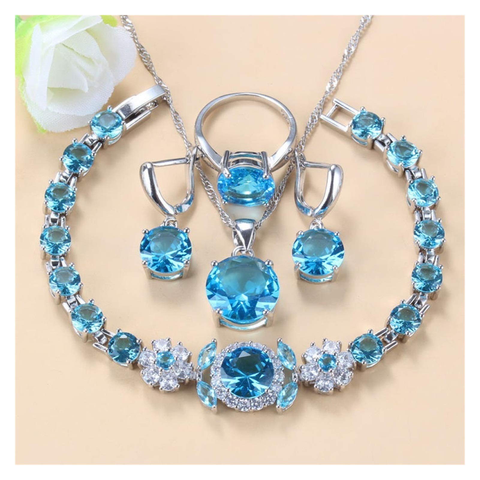 Parure Di Orecchini E Collana, Set Di Anelli In Pietra Naturale, Per Regali Di Nozze Da Donna Jewellery Set WOYAOFA (Color : B 4PCS, Size : 10)