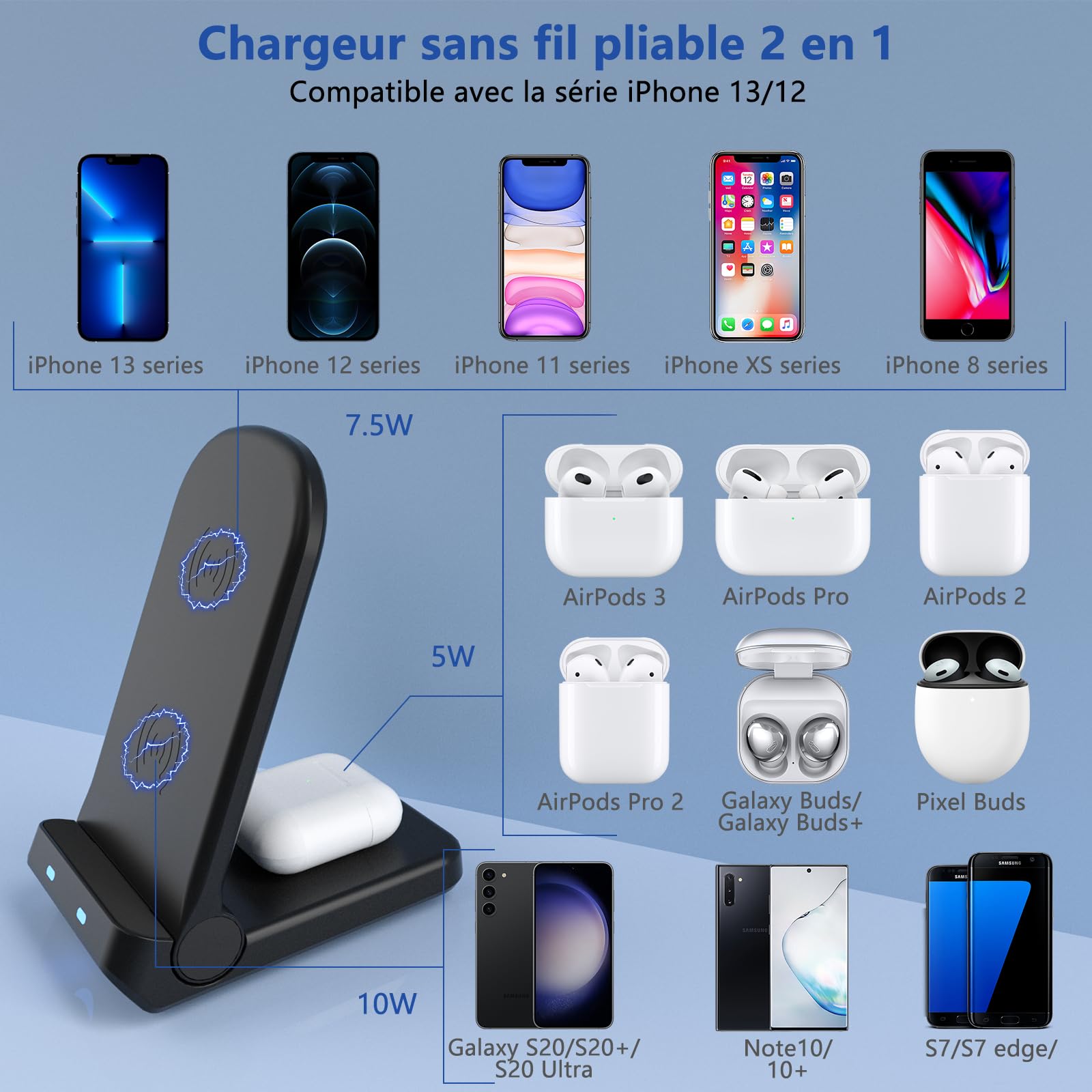 Caricatore senza fili Caricatore Wireless 15W Wireless per Phone Charger Holder WirelessTelefono per iPhone 15 14 13 12 11 Pro Max Samsung Galaxy Google Pixel