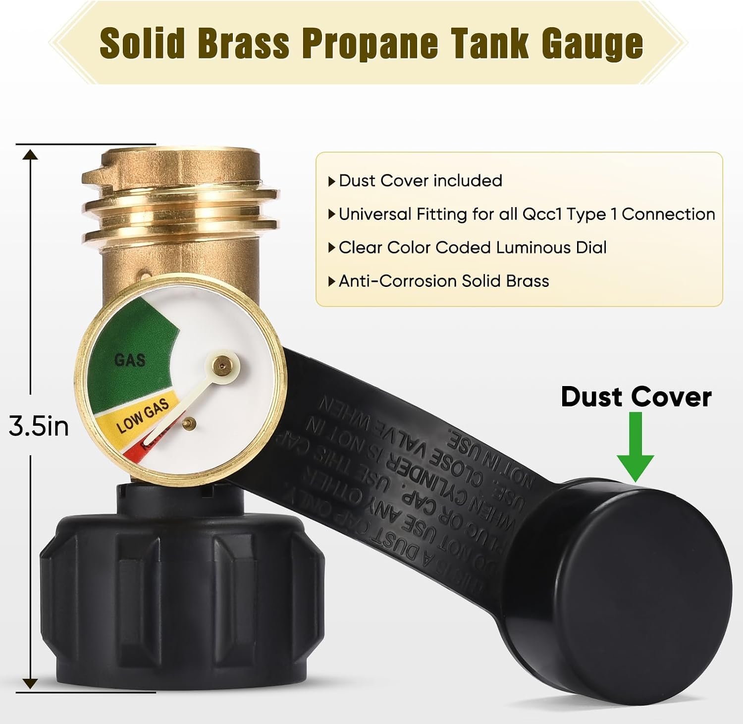 Champs Propane Tank Gauge Level Indicator Leak Detector Propane Gas Gauge Pressure Meter for RV Camper QCC1 Type1 Cylinder BBQ Gas Grill Heater