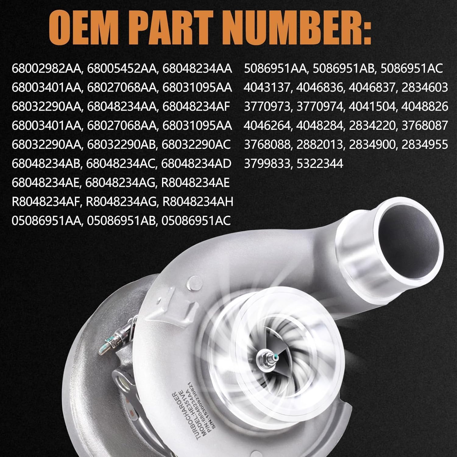 HE351VE Turbo Turbocharger Replacement for 2007-2012 Dodge Ram 2500 3500 4500 5500 6.7L L6 with Cummins Diesel VGT, Part# 68048234AA (Chrome)