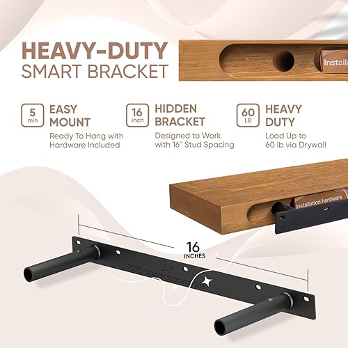 Vista 200 de Homeforia Estantes flotantes de madera de 36 pulgadas, estante flotante grande de madera natural maciza de alta gama de 36 pulgadas, estantes