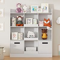 Vista 3 de Kids Bookshelf with 9 Cube, Toy Storage Organizer with 2 Fabric Drawers, 3-Tier Freestanding Wooden Open Shelf Bookshelf, Modern Kids Display