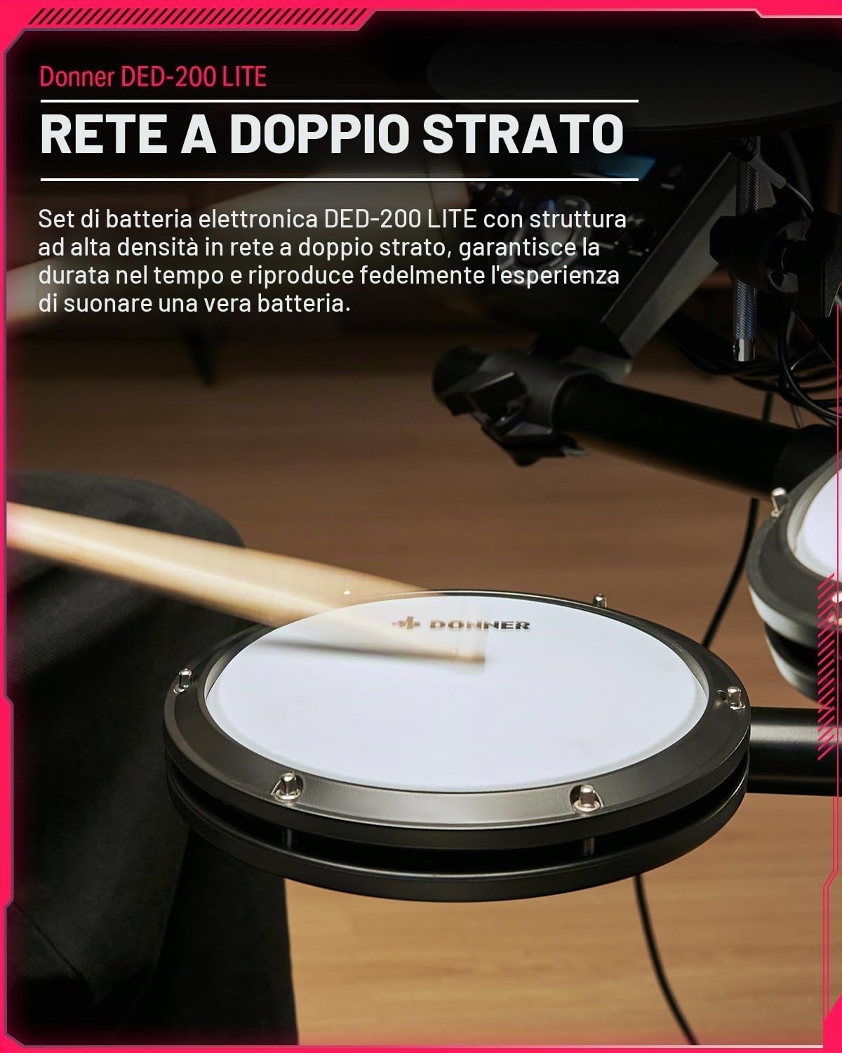 Donner DED-200LITE Batteria Elettronica per Principianti con 450 Suoni, 31 Kit, USB MIDI, Pads Mesh Silenziose