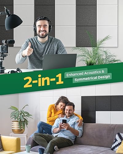 Miniatura 2 de Paneles acústicos para paredes, puertas, techo, paquete de 12 paneles cuadrados autoadhesivos de absorción de sonido, 12 x 12 x 0.4 pulgadas,