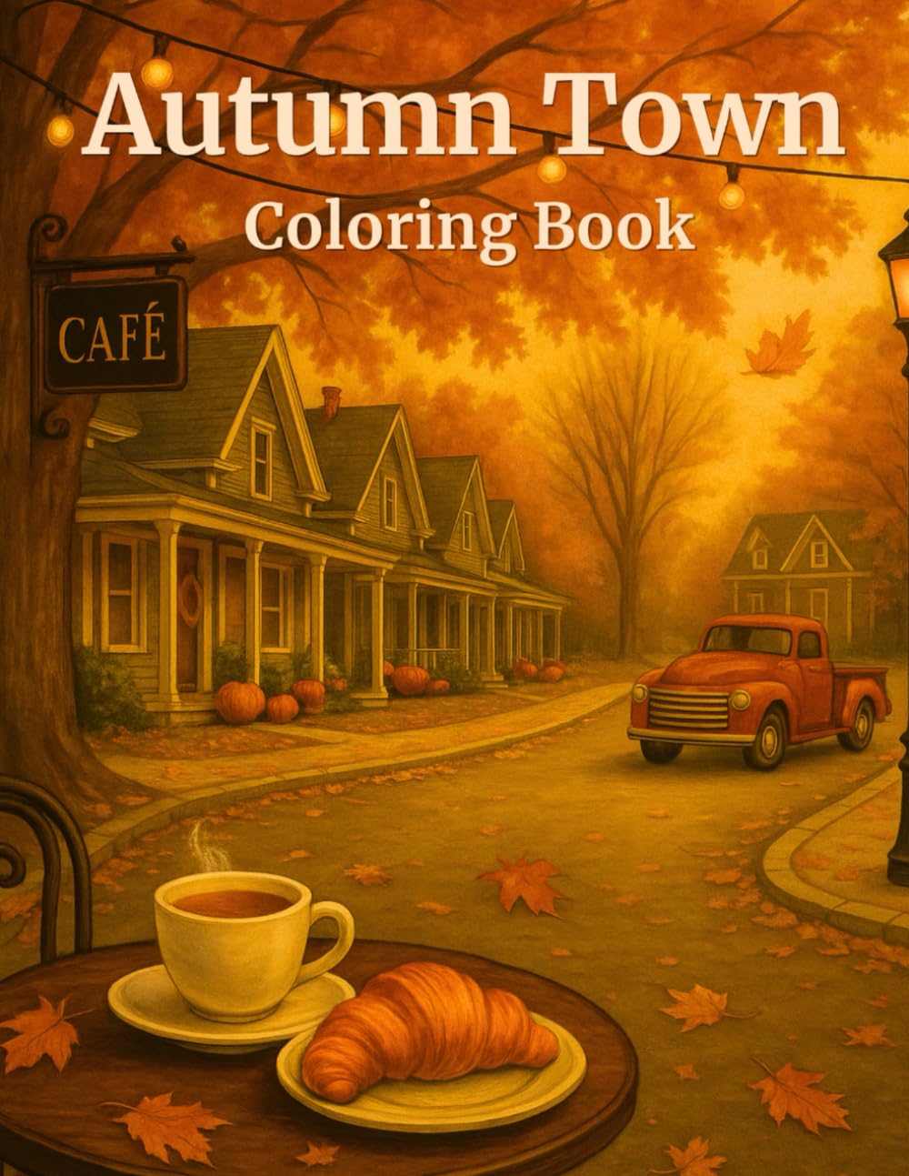 Autumn Town Coloring Book: Cozy Fall Scenes of Cafés, Kitchens, Pumpkin Fields, and Autumn Fairs