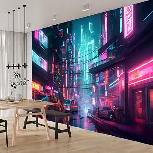 Amazon.com: BCEOME Cyberpunk Wall Stickers Murals, City Night Scene ...