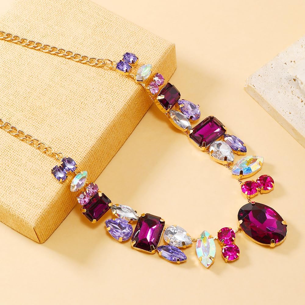 Chunky Colorful Crystal Choke Necklace For Women Shiny Rhinestone Geometry Oval Statement Necklace Exaggerated Sparkle Wedding Prom Jewelry Gifts image 5