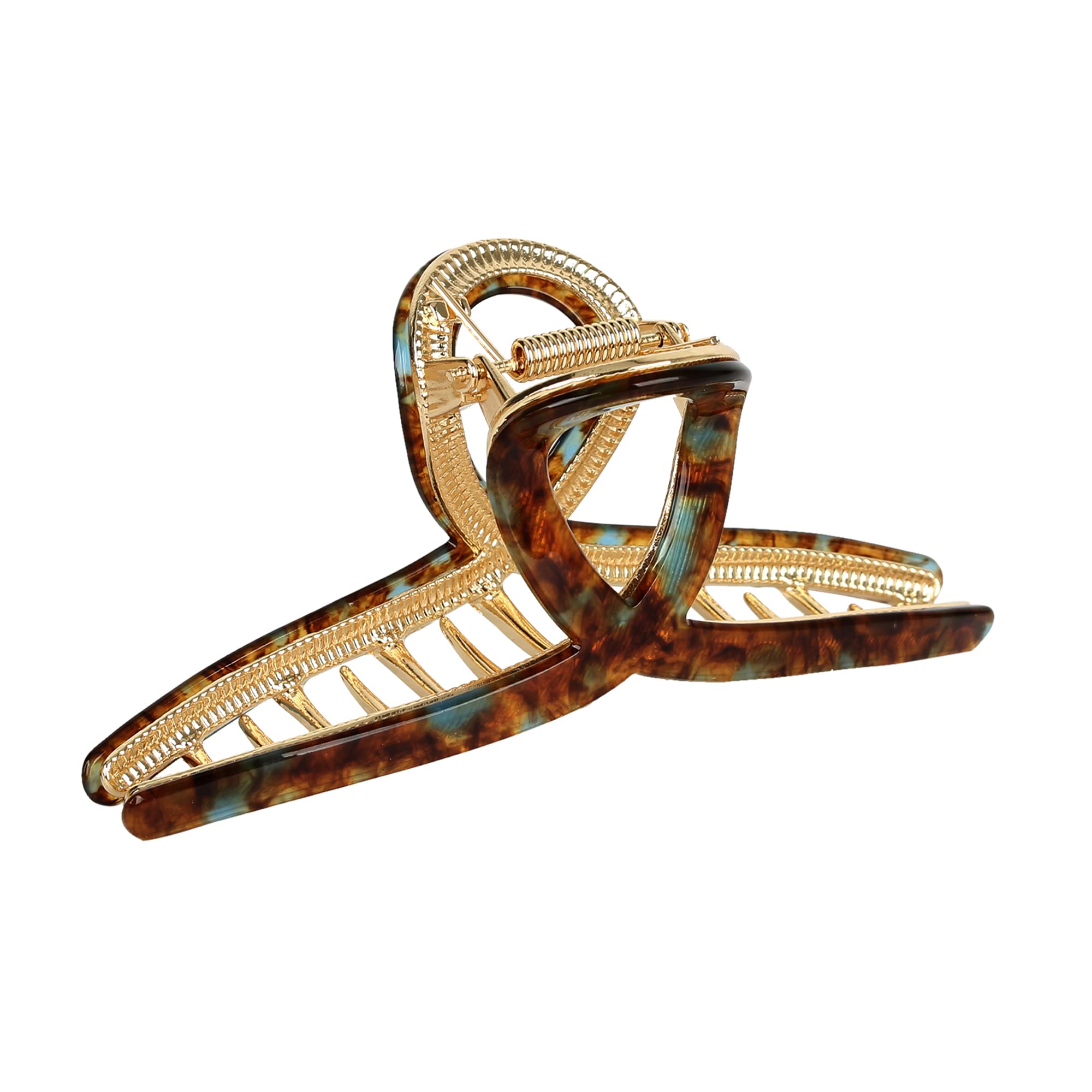 Metal Butterfly Hair Clips for Long Thick Hair - Large 4.7" Strong Hold Acetate Hair Clamps for Women and Girls, 1 Pc (brown blue)